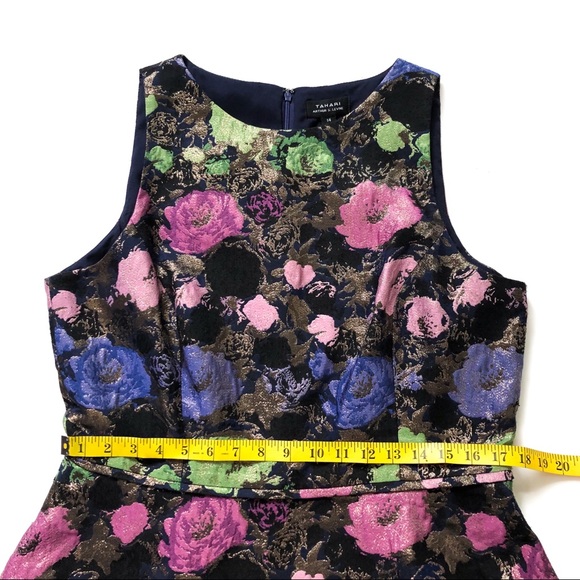 Tahari Jacquard Floral Metallic Fit + Flare Dress - Picture 10 of 11